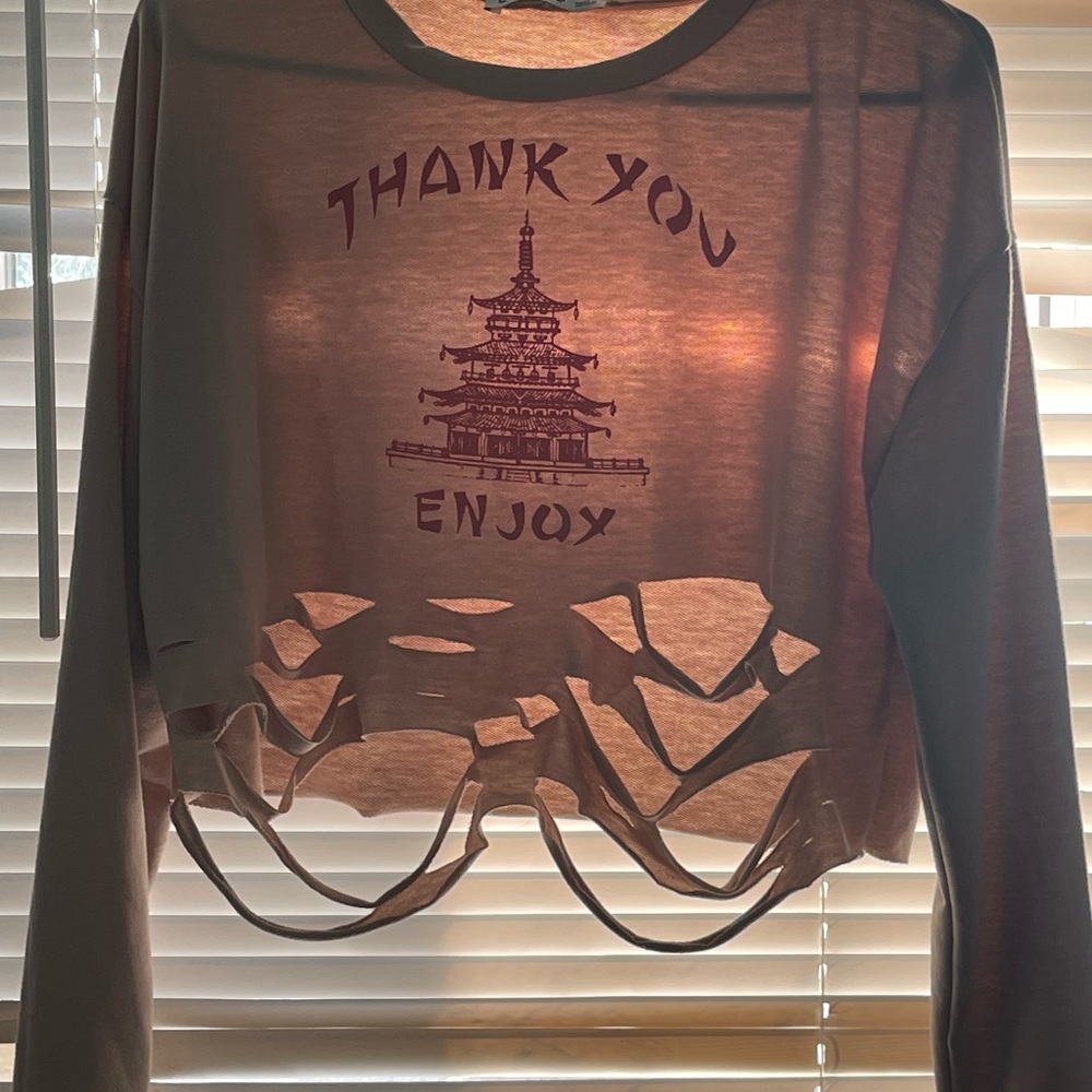 “Thank You Enjoy” long sleeve,cropped, distressed.